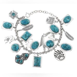 Rhodium over Sterling 925 Silver Turquoise Southwestern Kokopelli Charm Bracelet